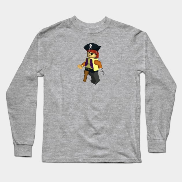 Building Block Pirate Retro Drawing Long Sleeve T-Shirt by Braznyc